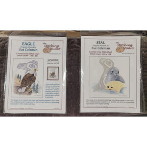Sue Coleman Counted Cross Stitch Charts X2 Eagle Seal The Stitching Studio NEW